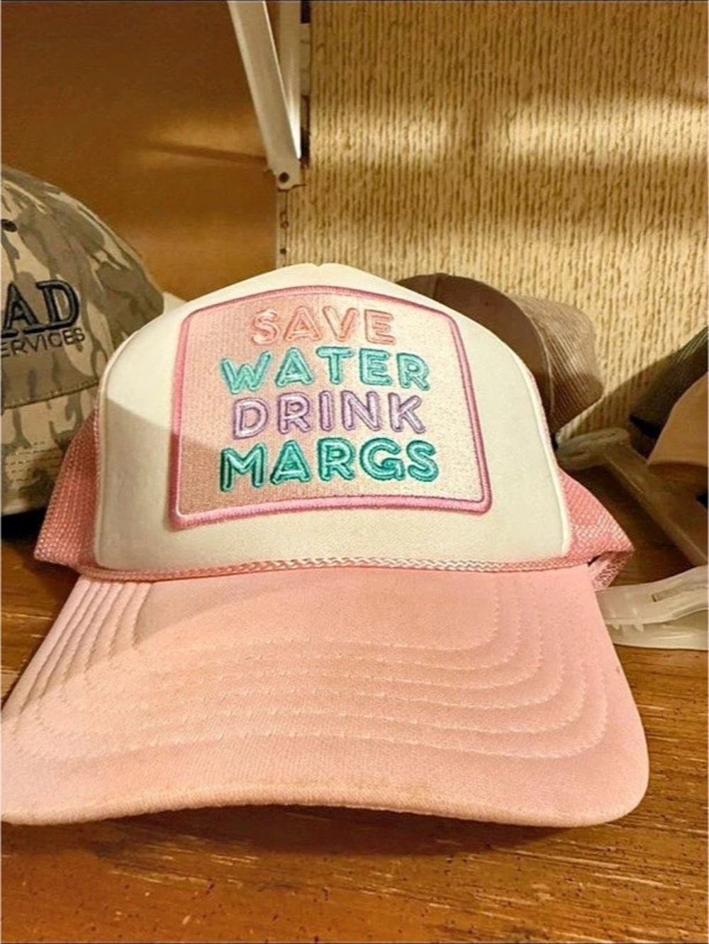 Save Water Drink Margs Trucker Hat in Pink & White